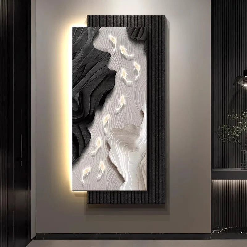 MC THE BLACK DIAMOND LED wall light fixture featuring koi fish design, remote control, ideal for corridor entrance decoration.