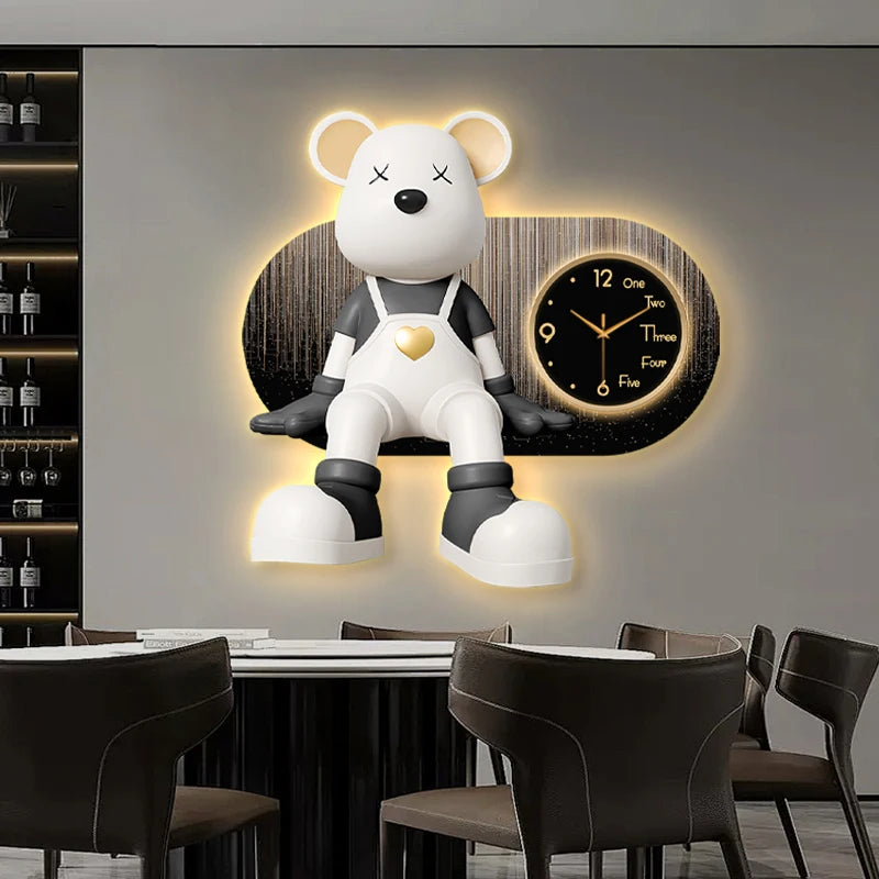 Creative Living Room Decoration Wall Clock Modern Design Cartoon Bear LED Clock Wall Painting Children Room Clock Luminous Mute - 𝕄𝕮 𝕋𝕙𝕖 𝔹𝕝𝕒𝕔𝕜 𝔻𝕚𝕒𝕞𝕠𝕟𝕕