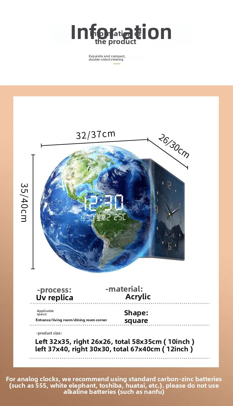 Earth Double Sided Corner Clock LED Wall Clock Modern Design Living Room Decoration Advanced Sense Wall Watch Home Wall Decor - 𝕄𝕮 𝕋𝕙𝕖 𝔹𝕝𝕒𝕔𝕜 𝔻𝕚𝕒𝕞𝕠𝕟𝕕