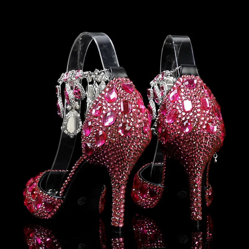 Bling Luxury Handmade Full Rhinestones Women Pumps Fashion Diamonds Crystal Pendant Banquet High heels Party Prom Wedding Shoes - https://mohammadcollection.com