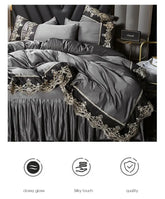 European ice rayon bed skirt from MC THE BLACK DIAMOND, part of summer bedding decor, featuring a smooth, elegant finish.