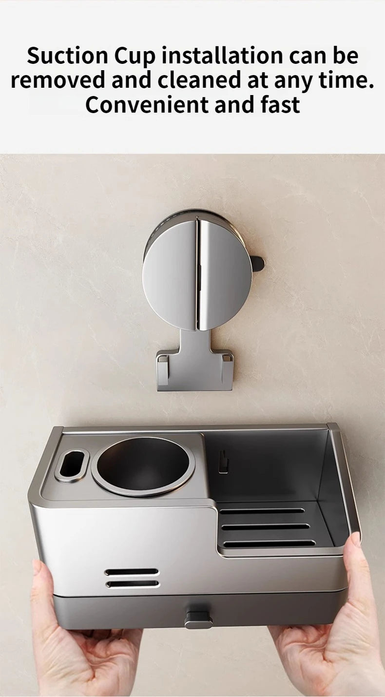 Wall-mounted bathroom storage rack with suction cups and toilet brush from 𝕄𝕔 𝕋𝕙𝕖 𝔹𝕝𝕒𝕔𝕜 𝔻𝕚𝕒𝕞�