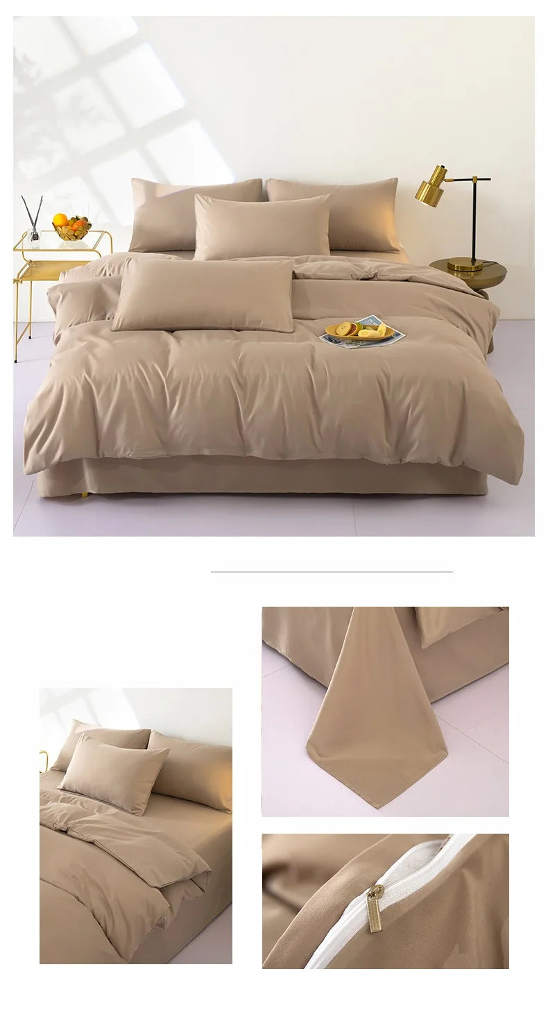 Bonenjoy bedding solid color bed sheet set by Mc The Black Diamonds, showing neatly folded bedsheets in a neutral shade.