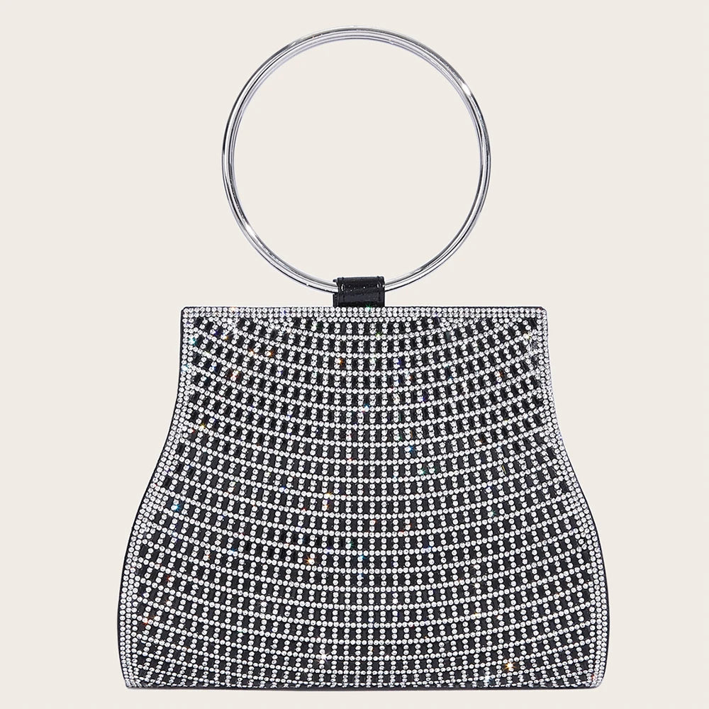 Women's MC THE BLACK DIAMOND Rhinestones evening handbag with diamond embellishments and elegant hand strap.