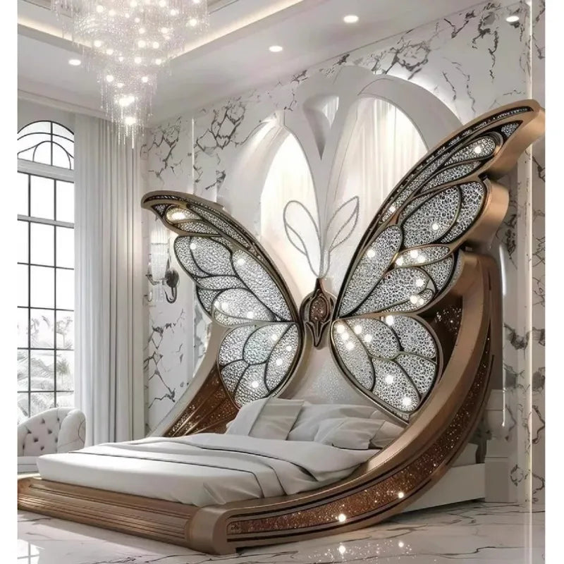Princess  Butterfly Bed Villa Solid wood 2m bed 15 high French luxury bed bedroom custom - https://mohammadcollection.com