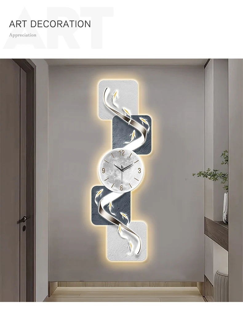 Modern Home Wall Decor Nine Fish Picture Wall Clock Living Room Corridor Mute Clock Painting Advanced Art LED Luminescent Mural - https://mohammadcollection.com