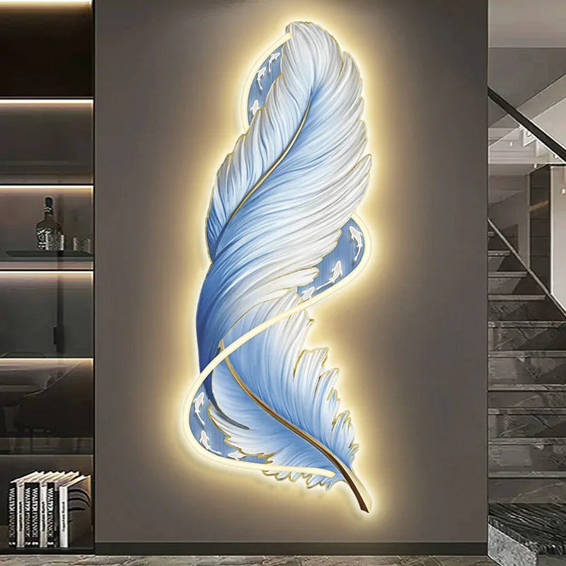 led with light porch vertical version luminous feather mural light luxury high-end living room decorative painting sofa backgrou - https://mohammadcollection.com
