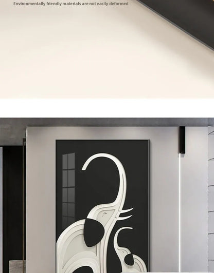 Abstract black elephant wall art print by MC THE BLACK DIAMOND, featuring LED light painting for modern living room decor.