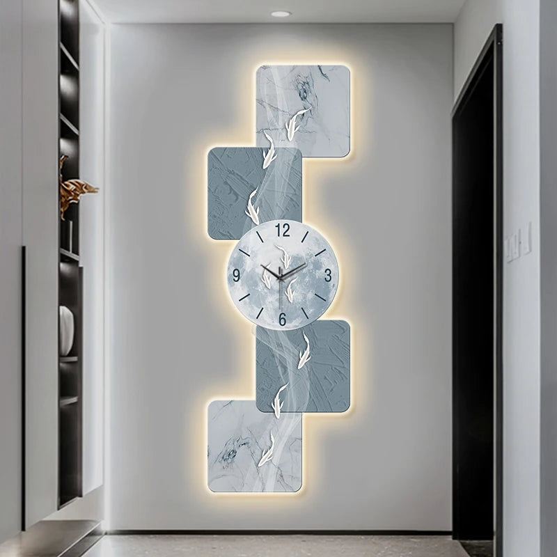 Modern Home Wall Decor Nine Fish Picture Wall Clock Living Room Corridor Mute Clock Painting Advanced Art LED Luminescent Mural - https://mohammadcollection.com