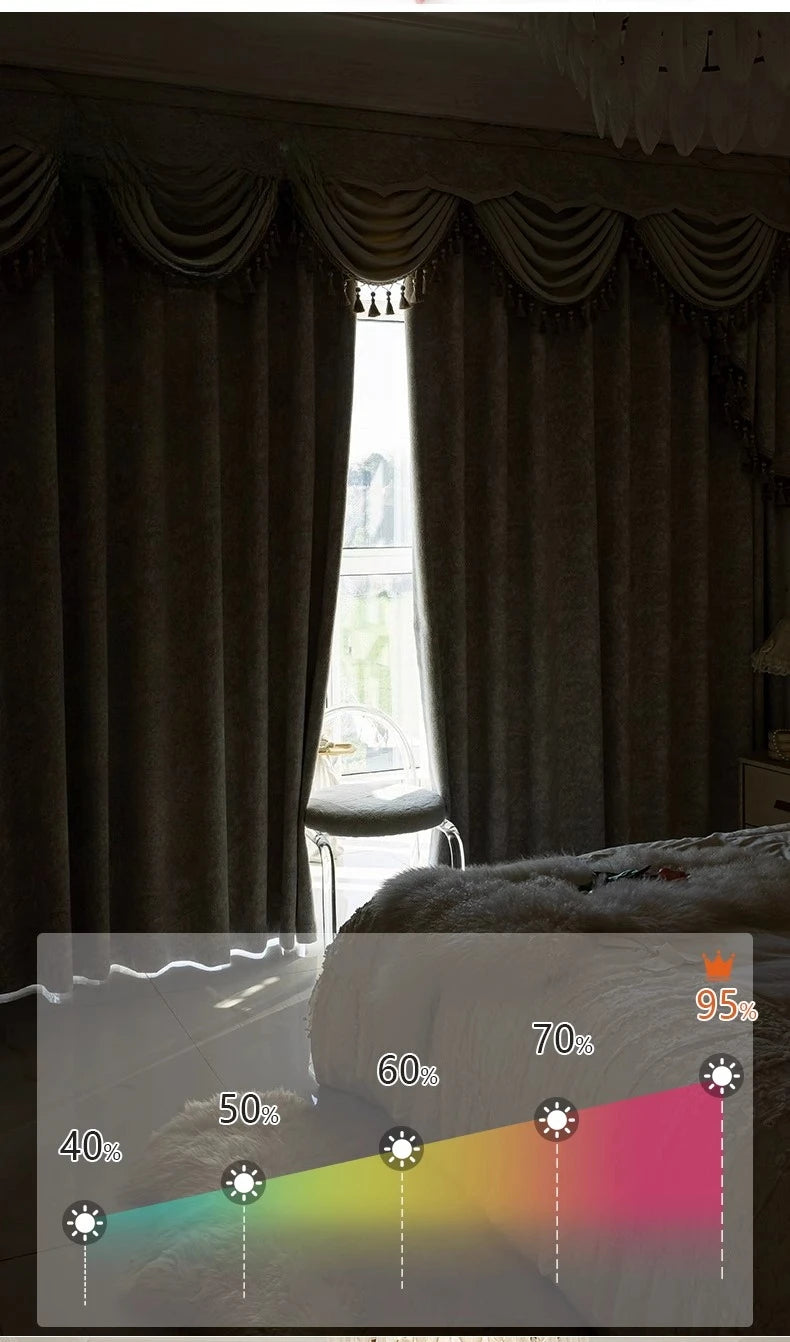 Beige jacquard chenille curtains by MC THE BLACK DIAMOND, stylish window screens and valance for living rooms and bedrooms.