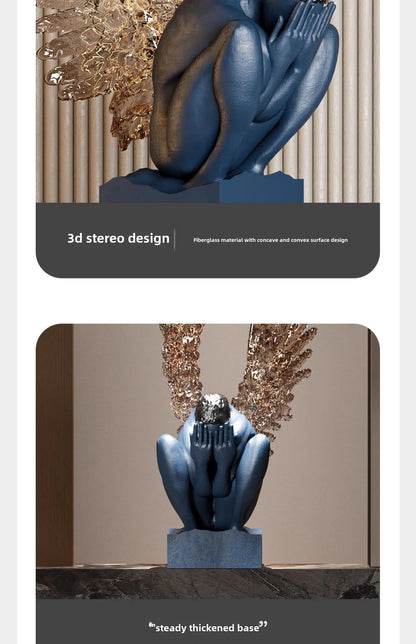 MC THE BLACK DIAMOND wings sculpture, stylish desk decoration statue, high-end art ornament for hotel or club interior decor
