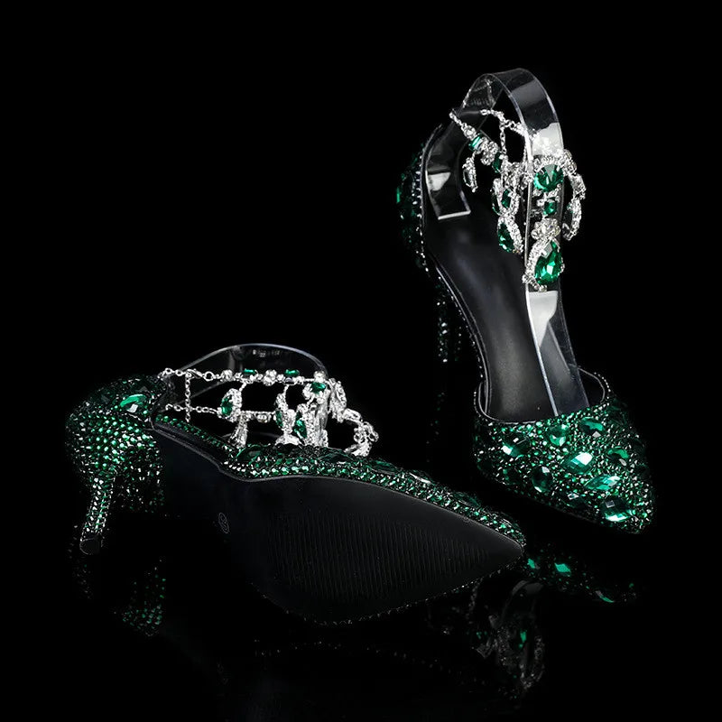 Bling Luxury Handmade Full Rhinestones Women Pumps Fashion Diamonds Crystal Pendant Banquet High heels Party Prom Wedding Shoes - https://mohammadcollection.com