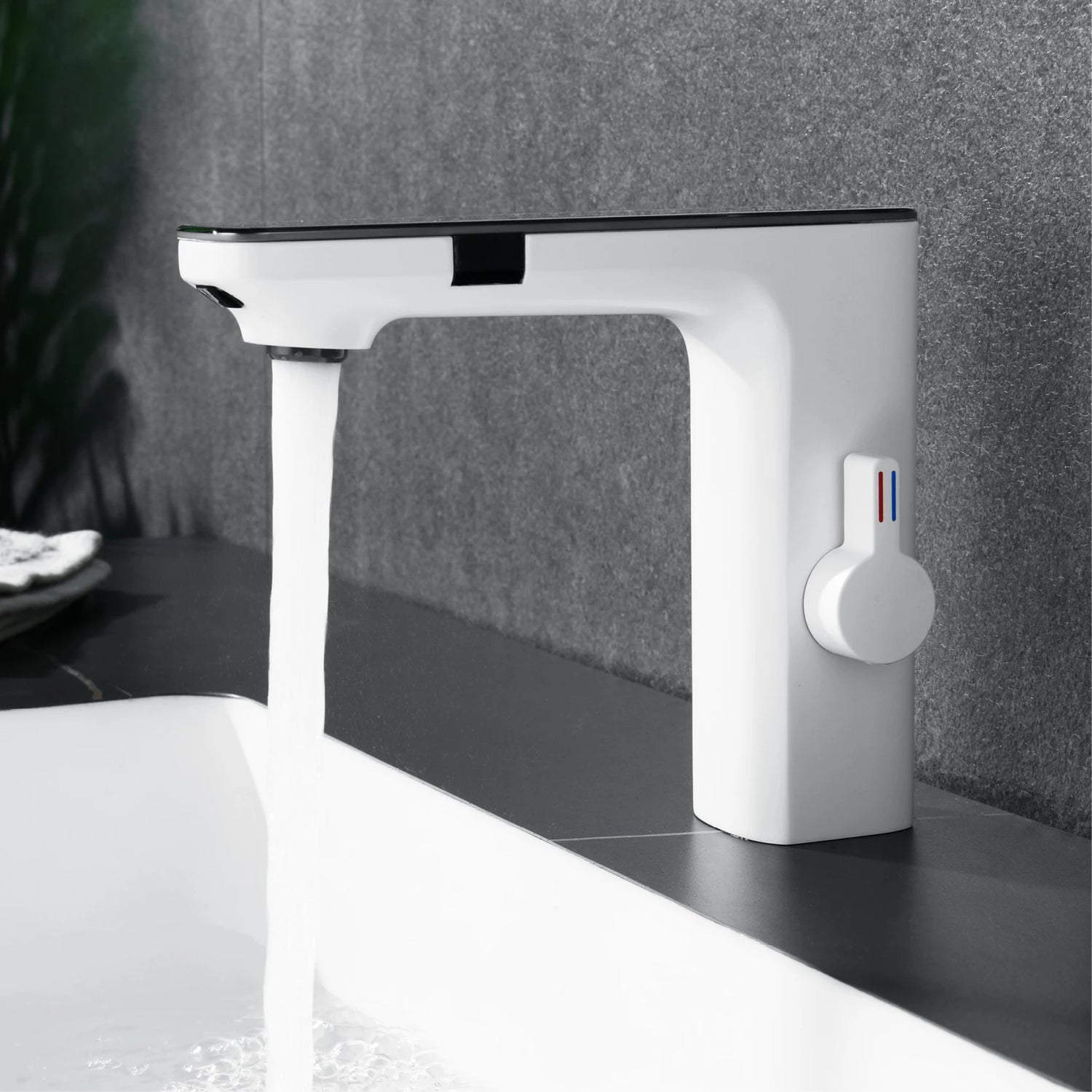 White intelligent brass bathroom faucet induction design LED light temperature display 1 hole single handle cold &amp; hot basin Tap - https://mohammadcollection.com