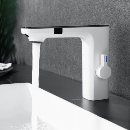 White intelligent brass bathroom faucet induction design LED light temperature display 1 hole single handle cold &amp; hot basin Tap - https://mohammadcollection.com