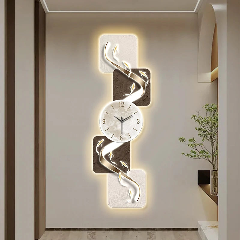 Modern Home Wall Decor Nine Fish Picture Wall Clock Living Room Corridor Mute Clock Painting Advanced Art LED Luminescent Mural - https://mohammadcollection.com
