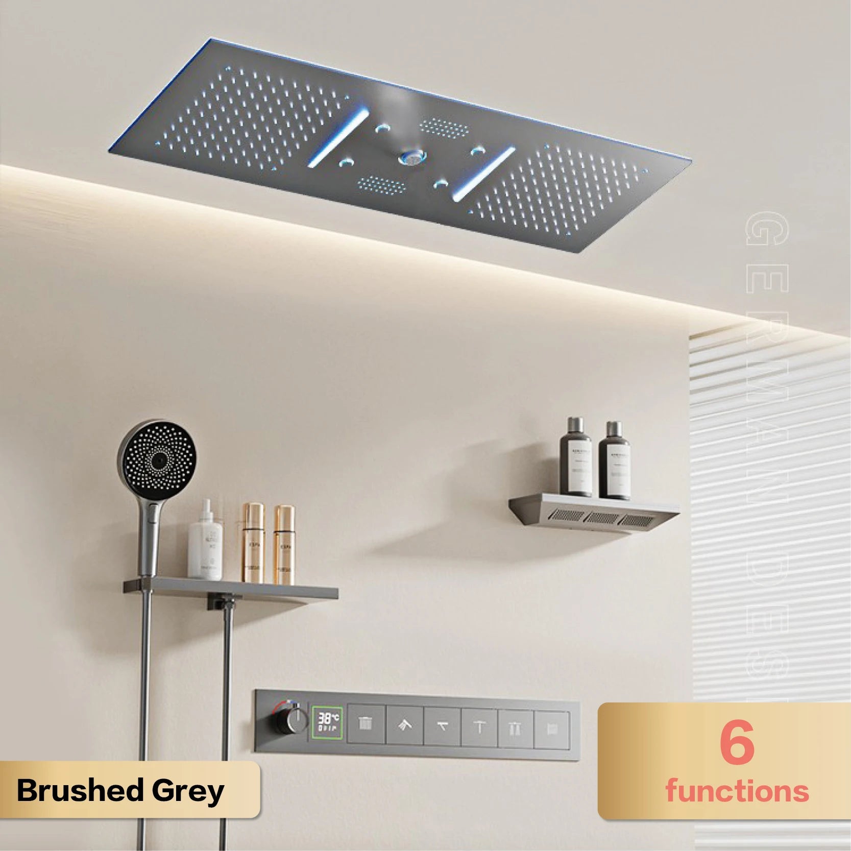 AITANA Luxury Brass Gunmetal LED Display Thermostatic Shower System Bathroom Ceiling embedded concealed giant curtain Rainfall - https://mohammadcollection.com
