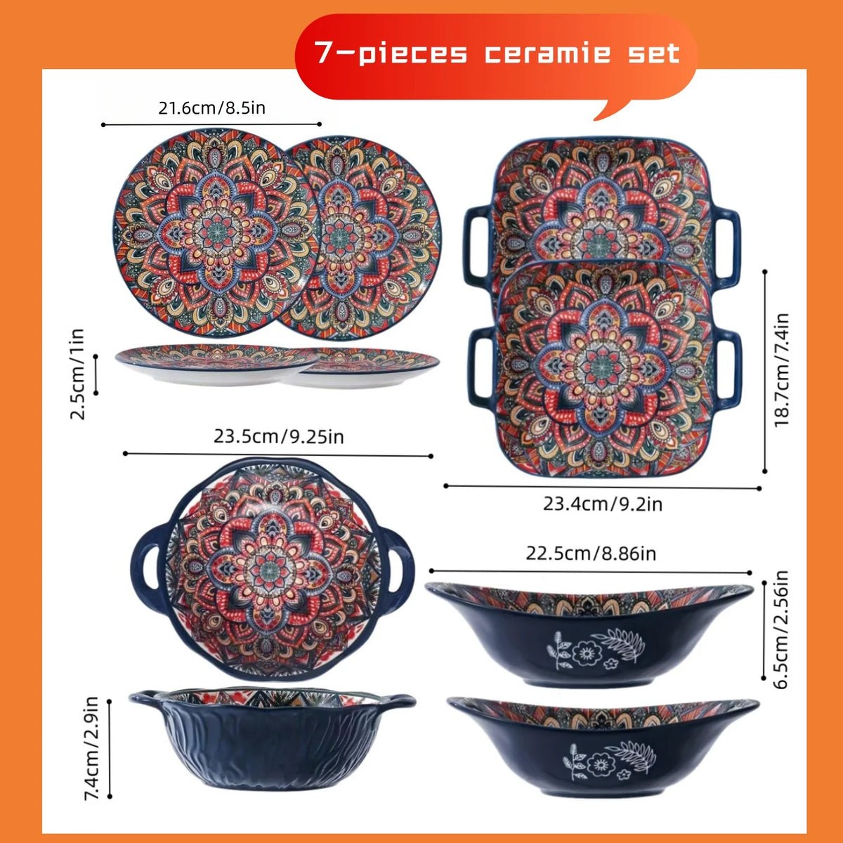 MC Bohemian ceramic plate 7-piece set