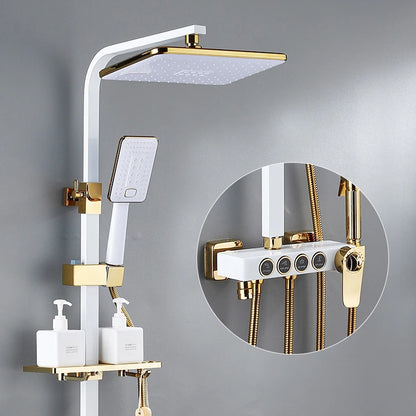 Luxury Hot Cold Digital Bathroom Shower System Thermostatic Brass Faucet Gold Digital Piano Control Rainfall Shower Head Set
