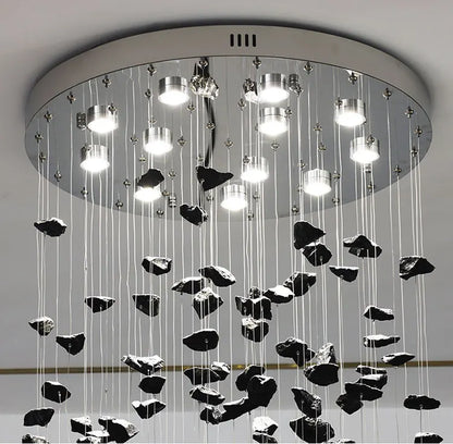 Black Art Luxury Stone Crystal Chandelier For Staircase Hallway Lobby Modern Cristal LED Hanging Lamp Home Indoor Light Fixtures