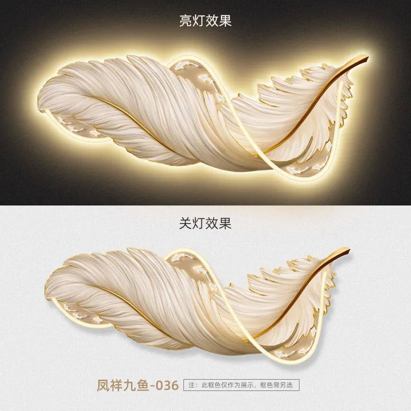 led with light porch vertical version luminous feather mural light luxury high-end living room decorative painting sofa backgrou - https://mohammadcollection.com