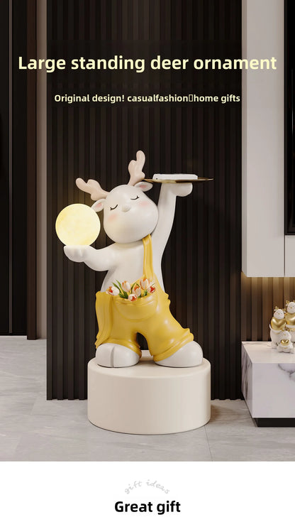 MC THE BLACK DIAMOND luminous elk deer figurine used as a decorative tray, floor decoration, or sofa side table accessory.