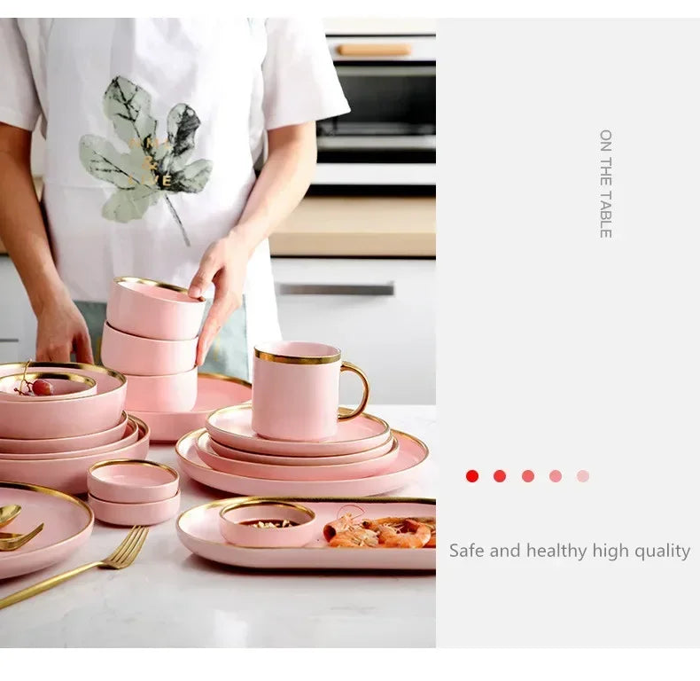 Gilt rim pink porcelain dinner plate from 𝕄𝕔 𝕋𝕙𝕖 𝔹𝕝𝕒𝕔𝕜 𝔻𝕚𝕒𝕞𝕠𝕟