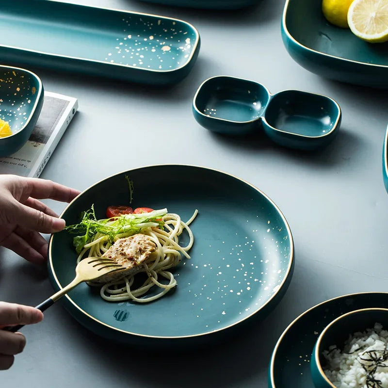 Dark green ceramic Western plate and set by 𝕄𝕔 𝕋𝕙𝕖 𝔹𝕝𝕒𝕔𝕜 𝔻𝕚𝕒𝕞𝕠𝕟
