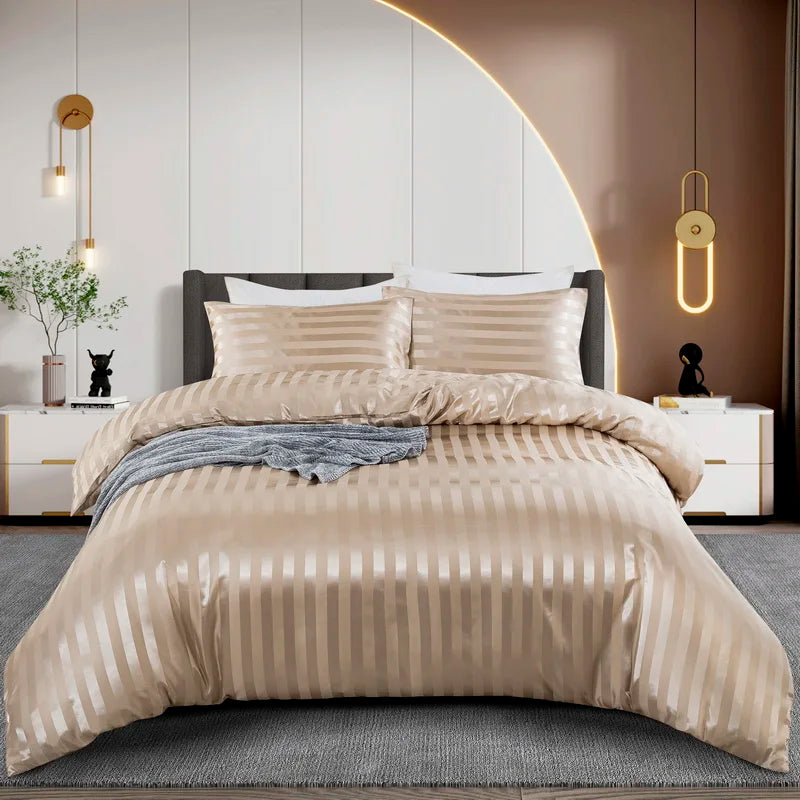Luxury satin-striped duvet cover set from 𝕄𝕔 𝕋𝕙𝕖 𝔹𝕝𝕒𝕔𝕜 𝔻𝕚𝕒𝕞𝕠𝕟�