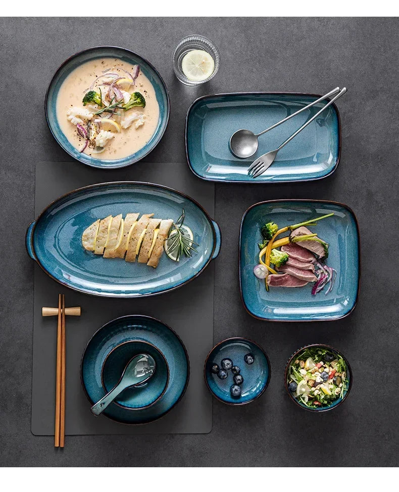Blue kiln glaze ceramic rice salad plate by 𝕄𝕔 𝕋𝕙𝕖 𝔹𝕝𝕒𝕔𝕜 𝔻𝕚𝕒𝕞𝕠𝕟