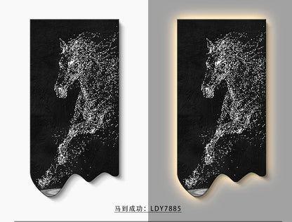 Modern art wall decor poster featuring a luminous horse painting by MC THE BLACK DIAMOND, perfect for living room or corridor decor.