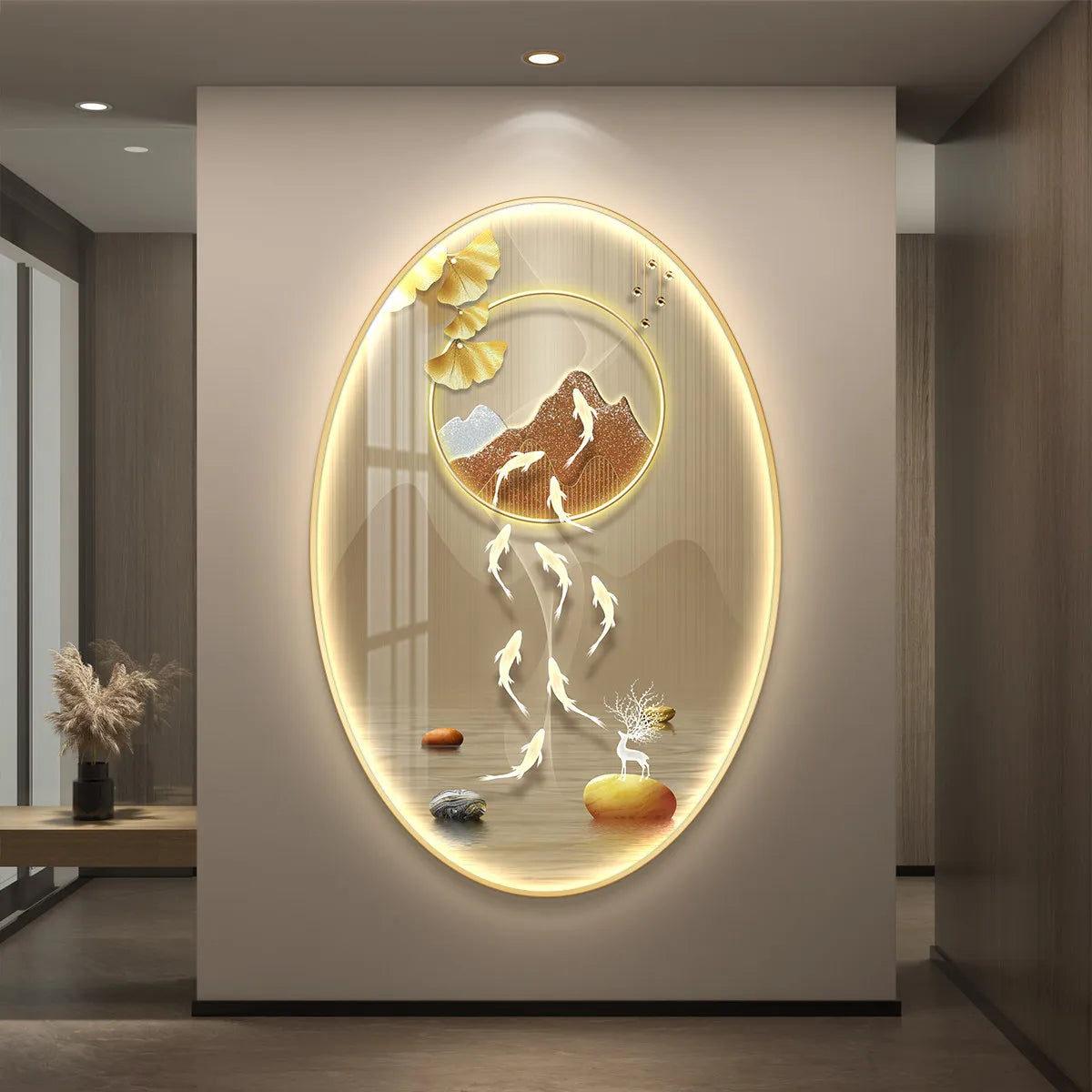 Light Luxury Wall Art Nine Fish Picture Entrance Wall Decor Aesthetic High End Living Room Corridor Luminous LED Light Painting - 𝕄𝕮 𝕋𝕙𝕖 𝔹𝕝𝕒𝕔𝕜 𝔻𝕚𝕒𝕞𝕠𝕟𝕕