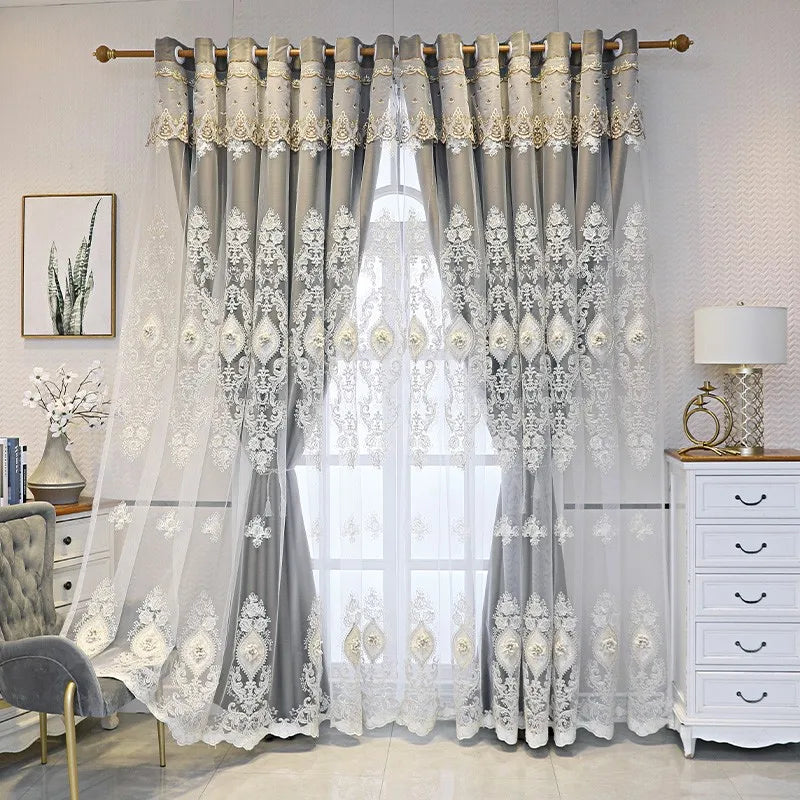 Luxury vintage-style embroidered MC THE BLACK DIAMOND curtains, elegant 1PC window curtains with intricate embroidery details.