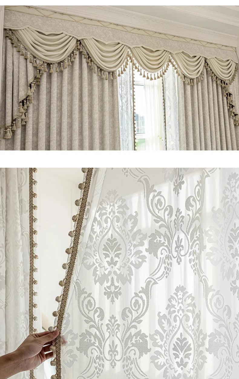 New Relief Jacquard Beige Chenille Curtains for Living Rooms Bedrooms Balconies Villas Custom Window Screens Valance - https://mohammadcollection.com