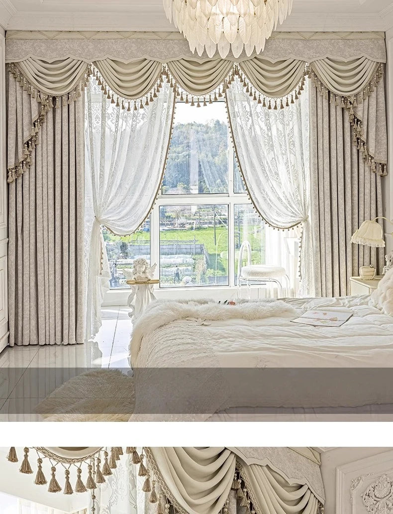 New Relief Jacquard Beige Chenille Curtains for Living Rooms Bedrooms Balconies Villas Custom Window Screens Valance - https://mohammadcollection.com