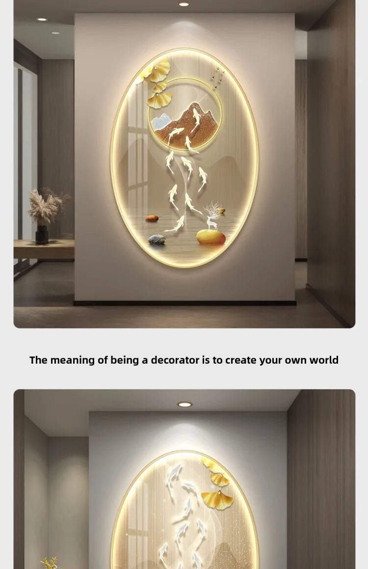 Light Luxury Wall Art Nine Fish Picture Entrance Wall Decor Aesthetic High End Living Room Corridor Luminous LED Light Painting - 𝕄𝕮 𝕋𝕙𝕖 𝔹𝕝𝕒𝕔𝕜 𝔻𝕚𝕒𝕞𝕠𝕟𝕕