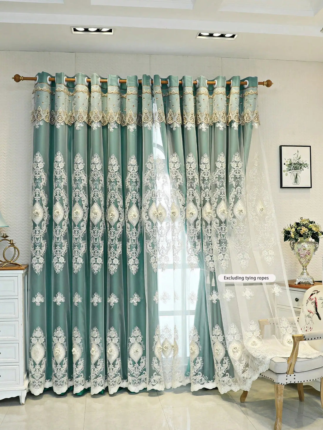1PC Curtains,Luxury vintage-style embroidered curtains with 3D relief patterns, dual-layer design for privacy and light control - https://mohammadcollection.com