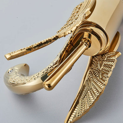Golden Basin Faucet Deck Mount Sink Short Faucets Swan Shape Single Handle Sink Hot Cold Water Mixer Tap - https://mohammadcollection.com