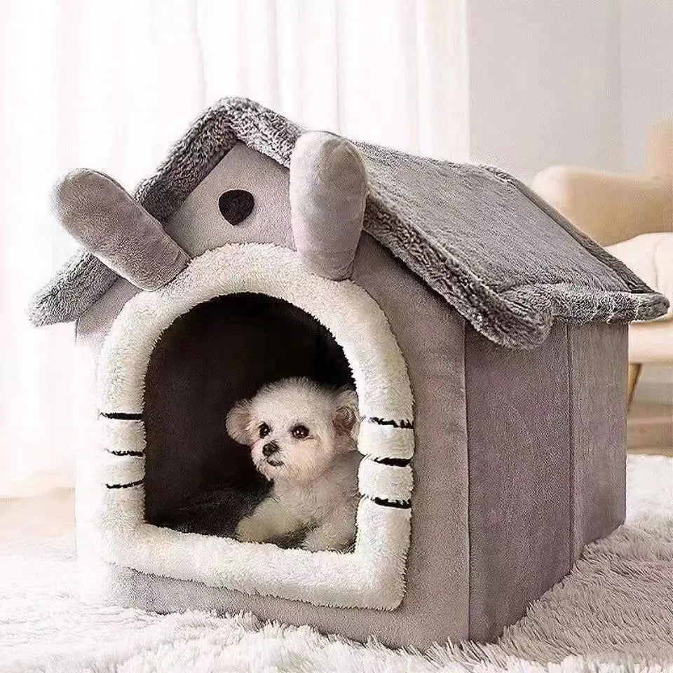 MC The Black Diamond all-season dog house style bed with a cozy, washable, removable cushion for small dogs and cats.