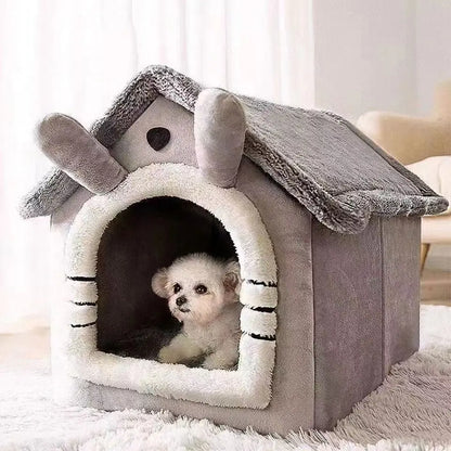 MC The Black Diamond all-season dog house style bed with a cozy, washable, removable cushion for small dogs and cats.