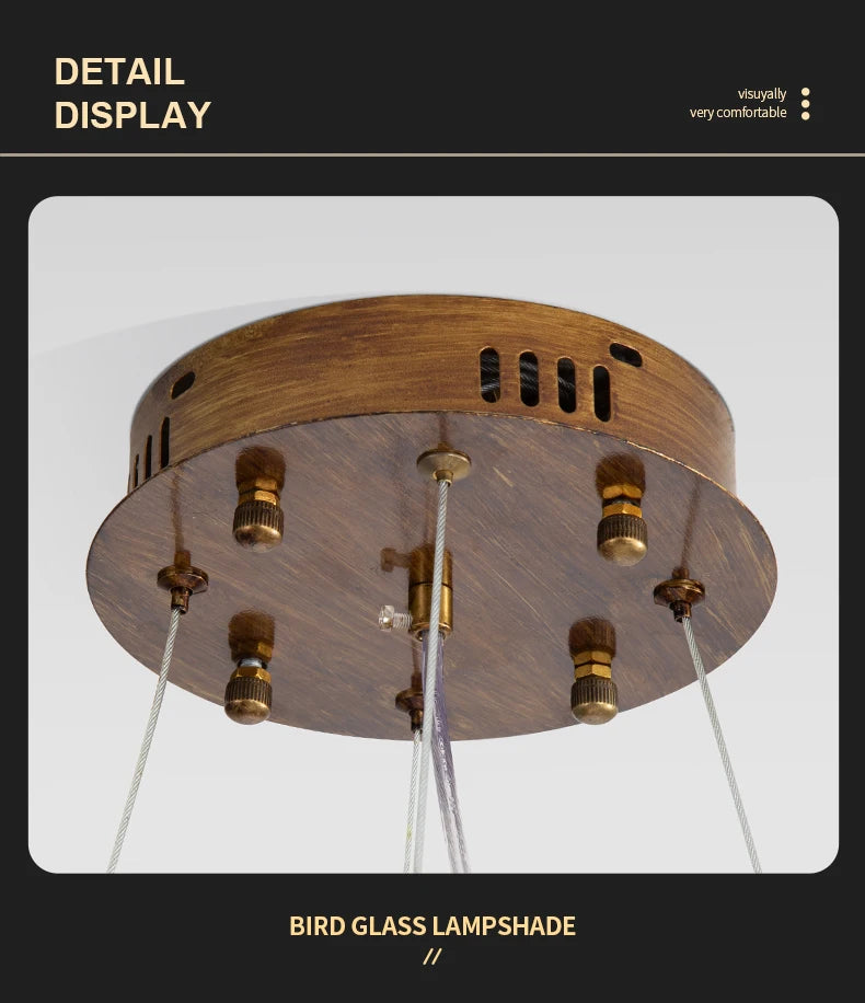 Vintage round bird ceiling chandelier with swallow design by MC THE BLACK DIAMOND, featuring intricate metalwork and classic lighting style.