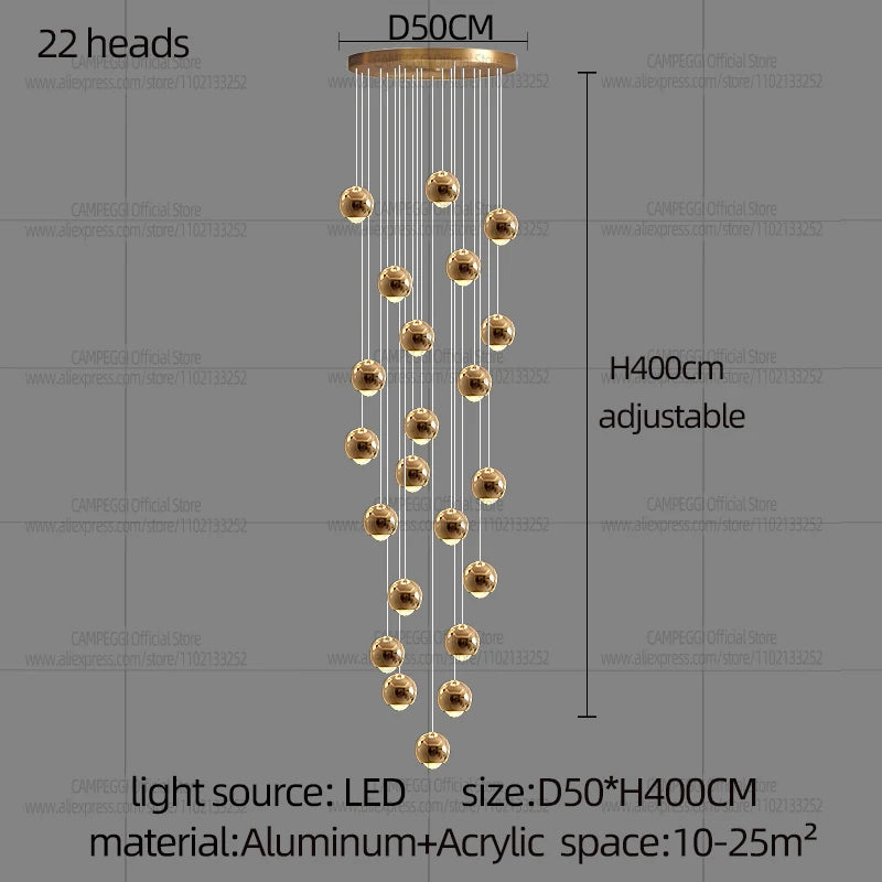 Modern MC THE BLACK DIAMOND LED staircase pendant light hanging over a living room staircase.