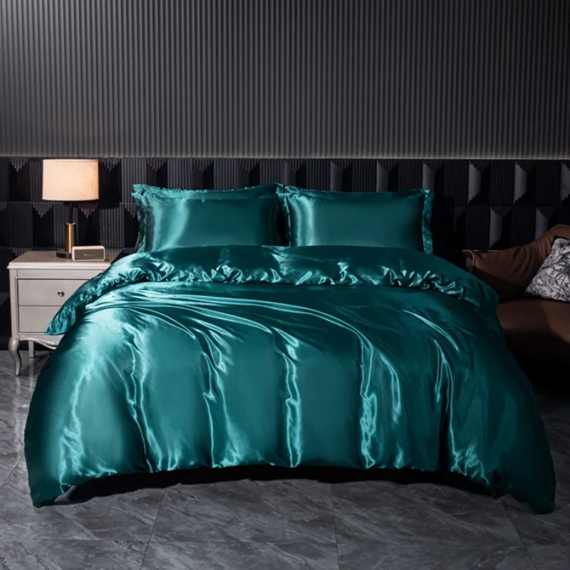 Luxury solid silk bedsheet set with duvet cover and pillowcases by 𝕄𝕔 𝕋𝕙𝕖 𝔹𝕝𝕒𝕔𝕜 𝔻𝕚𝕒𝕞�