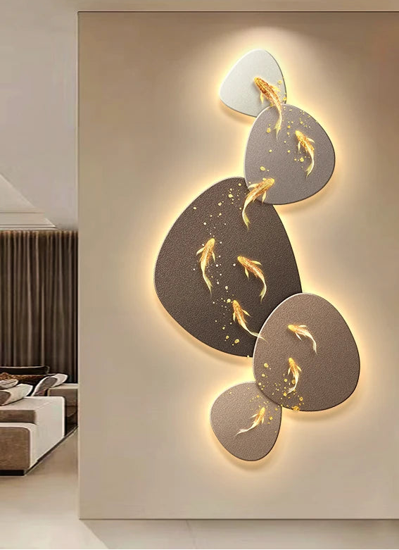 Home Art Decor Nine Fish Map Lamp painting Light Luxury Corridor Aisle Wall Decoration Luminous Murals High-end Hanging Painting - 𝕄𝕮 𝕋𝕙𝕖 𝔹𝕝𝕒𝕔𝕜 𝔻𝕚𝕒𝕞𝕠𝕟𝕕
