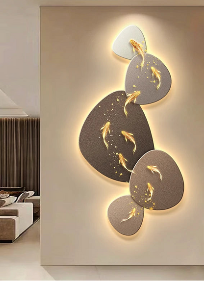 Home Art Decor Nine Fish Map Lamp painting Light Luxury Corridor Aisle Wall Decoration Luminous Murals High-end Hanging Painting - 𝕄𝕮 𝕋𝕙𝕖 𝔹𝕝𝕒𝕔𝕜 𝔻𝕚𝕒𝕞𝕠𝕟𝕕