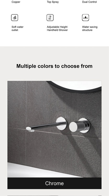Luxruy Rose Gold Brass Wall-Embedded Bathroom Faucet.2hole Single Handle Adjustable water pressure and Hot&amp;Cold Water Hidden Tap