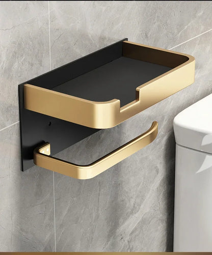 Black Gold Toilet Paper Holder Bathroom Wall Mount Multifunction WC Phone Towel Roll Shelf Accessories - https://mohammadcollection.com
