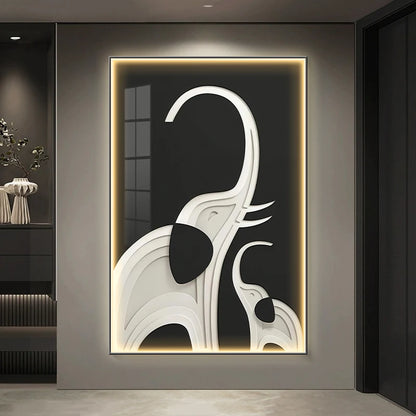 Abstract black elephant wall art poster with LED light, modern luminous mural for living room decor by MC THE BLACK DIAMOND