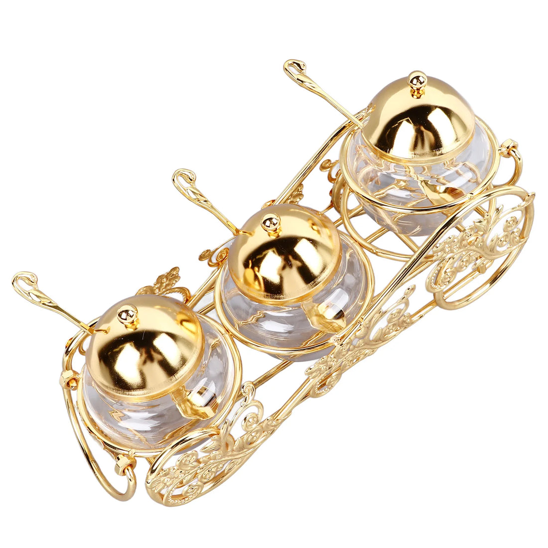 3Pcs Sugar Storage Jar with Lid Spoon European Style Polished Glass Condiment Pot Golden Sugar Bowl for Home Hotels Restaurant - https://mohammadcollection.com
