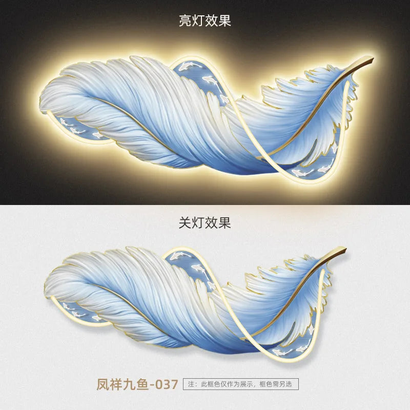 led with light porch vertical version luminous feather mural light luxury high-end living room decorative painting sofa backgrou - https://mohammadcollection.com