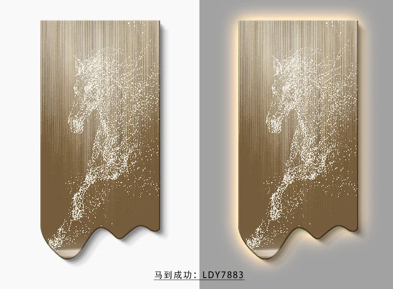 Modern art horse poster wall decor by MC THE BLACK DIAMOND, luminous LED light painting for luxurious living room or corridor.